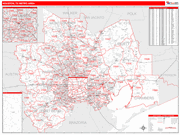 Houston-The Woodlands-Sugar Land Wall Map Red Line Style